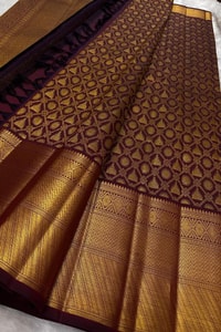 Maroon Banarasi Soft Silk Saree with Gold Zari Diamond Jaal and Heavy Temple-Style Border  in Surat