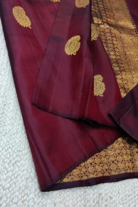 Maroon Banarasi Soft Silk Saree with Gold Zari Mango Buttas and Woven Gold Pallu  in Surat