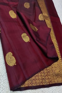 Maroon Banarasi Soft Silk Saree with Gold Zari Mango Buttas and Woven Gold Pallu  in Surat