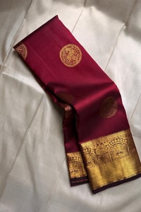 Maroon Banarasi Soft Silk Saree with Round Zari Medallion Buttas and Checked Gold Pallu  in Surat