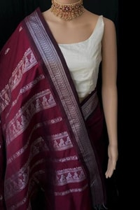 Maroon Banarasi Soft Silk Saree with Silver Zari Border and Woven Motif Pallu  in Surat
