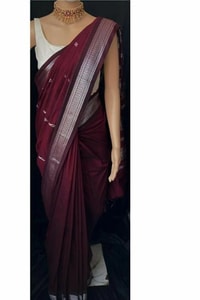 Maroon Banarasi Soft Silk Saree with Silver Zari Border and Woven Motif Pallu  in Surat