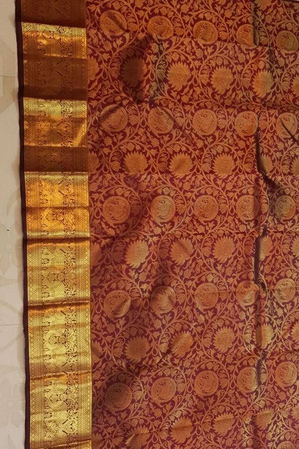 Maroon Bridal Banarasi Soft Silk Saree with All-Over Gold Zari Brocade and Heavy Border  in Surat