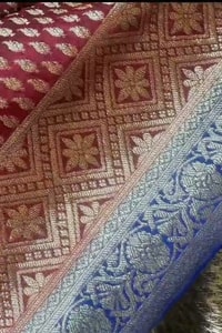 Maroon and Royal Blue Half and Half Banarasi Soft Silk Saree with Gold and Silver Brocade  in Surat video 1