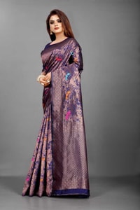 Mauve Purple Soft Lichi Silk Saree with All-Over Multi-Colour Floral Jacquard Weave  in Surat