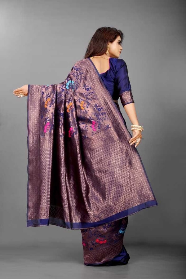 Mauve Purple Soft Lichi Silk Saree with All-Over Multi-Colour Floral Jacquard Weave  in Surat