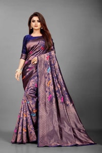 Mauve Purple Soft Lichi Silk Saree with All-Over Multi-Colour Floral Jacquard Weave  in Surat