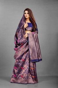 Mauve Purple Soft Lichi Silk Saree with All-Over Multi-Colour Floral Jacquard Weave  in Surat
