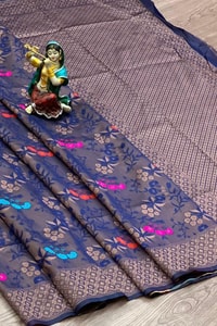 Mauve Purple Soft Lichi Silk Saree with All-Over Multi-Colour Floral Jacquard Weave  in Surat
