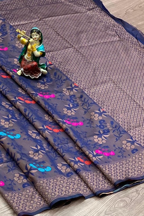 Mauve Purple Soft Lichi Silk Saree with All-Over Multi-Colour Floral Jacquard Weave  in Surat
