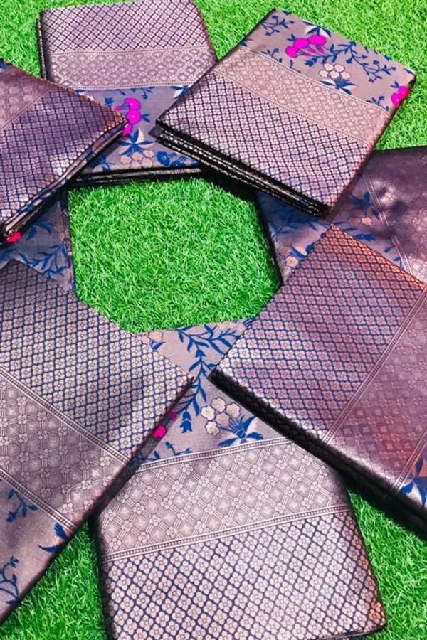 Mauve Purple Soft Lichi Silk Saree with All-Over Multi-Colour Floral Jacquard Weave  in Surat