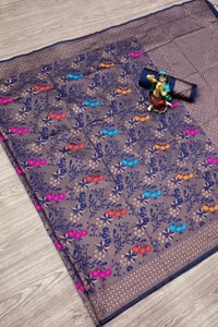 Mauve Purple Soft Lichi Silk Saree with All-Over Multi-Colour Floral Jacquard Weave  in Surat