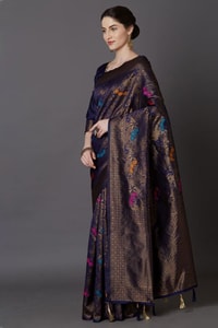 Mauve Purple Soft Lichi Silk Saree with All-Over Multi-Colour Floral Jacquard Weave  in Surat