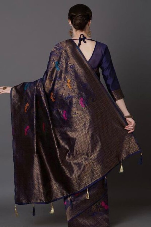 Mauve Purple Soft Lichi Silk Saree with All-Over Multi-Colour Floral Jacquard Weave  in Surat