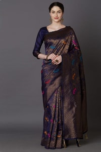 Mauve Purple Soft Lichi Silk Saree with All-Over Multi-Colour Floral Jacquard Weave  in Surat