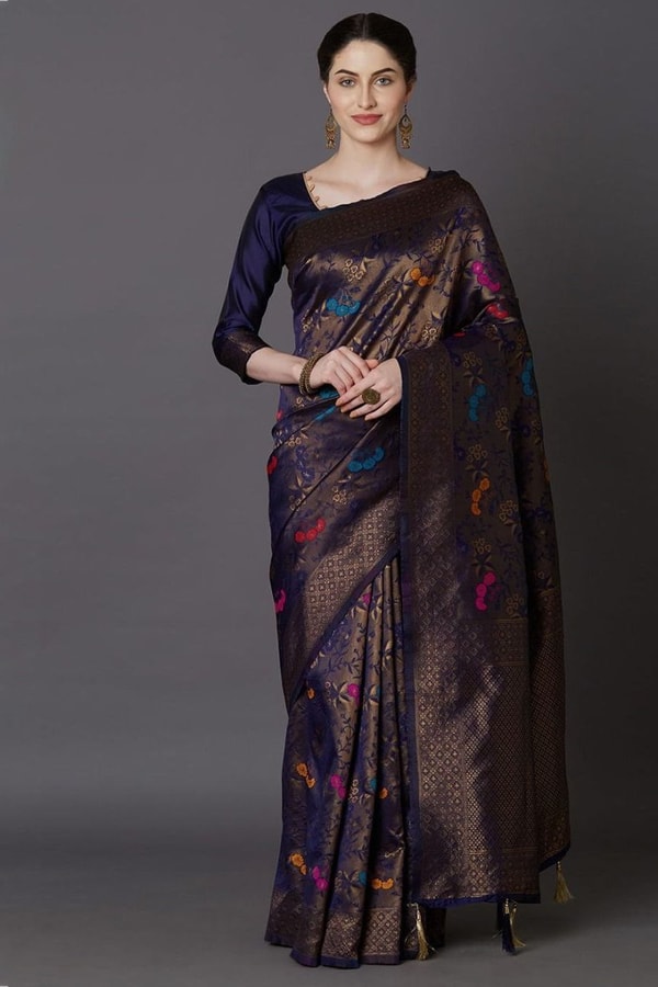 Mauve Purple Soft Lichi Silk Saree with All-Over Multi-Colour Floral Jacquard Weave  in Surat