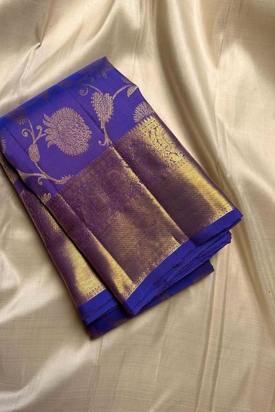 Medallion Zari Brocade Banarasi Soft Silk Saree in Royal Violet, Red and Purple in Surat