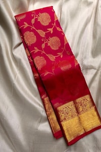 Medallion Zari Brocade Banarasi Soft Silk Saree in Royal Violet, Red and Purple  in Surat