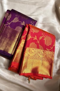 Medallion Zari Brocade Banarasi Soft Silk Saree in Royal Violet, Red and Purple  in Surat