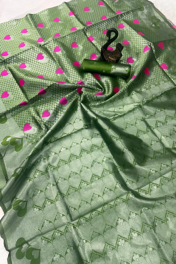 Meenakari Butta Banarasi Soft Silk Saree with Zigzag Zari Border in Five Muted Shades  in Surat