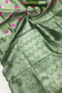 Meenakari Butta Banarasi Soft Silk Saree with Zigzag Zari Border in Five Muted Shades  in Surat