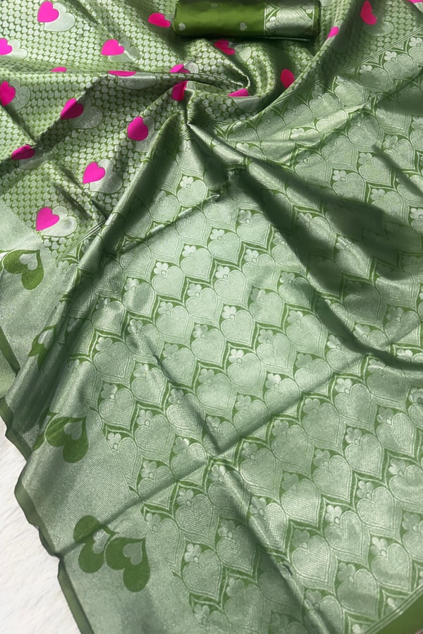 Meenakari Butta Banarasi Soft Silk Saree with Zigzag Zari Border in Five Muted Shades  in Surat