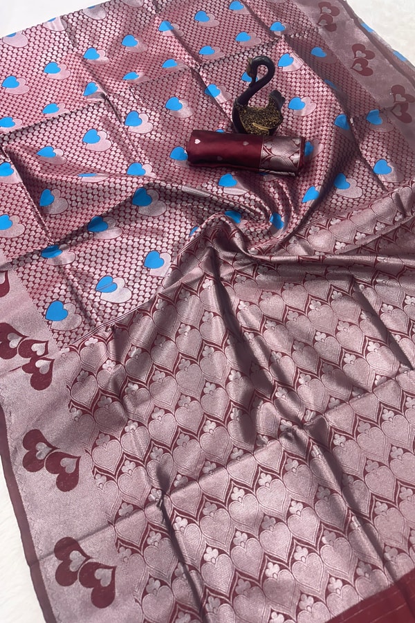 Meenakari Butta Banarasi Soft Silk Saree with Zigzag Zari Border in Five Muted Shades  in Surat