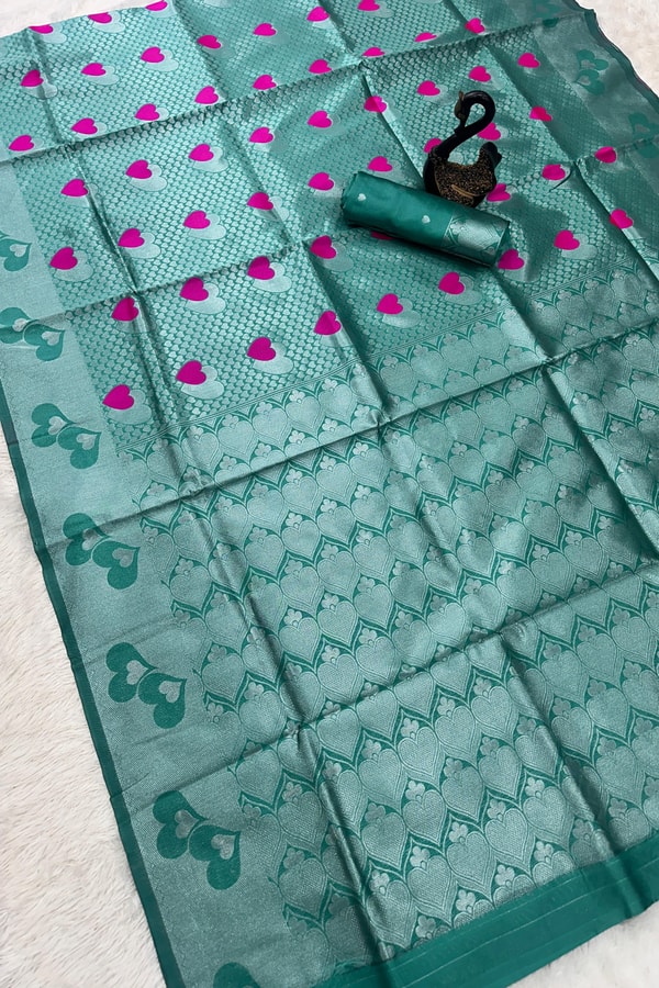 Meenakari Butta Banarasi Soft Silk Saree with Zigzag Zari Border in Five Muted Shades  in Surat