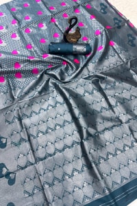 Meenakari Butta Banarasi Soft Silk Saree with Zigzag Zari Border in Five Muted Shades  in Surat