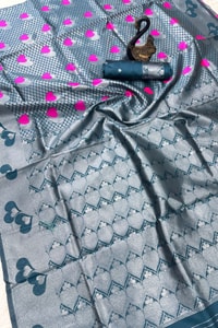 Meenakari Butta Banarasi Soft Silk Saree with Zigzag Zari Border in Five Muted Shades  in Surat