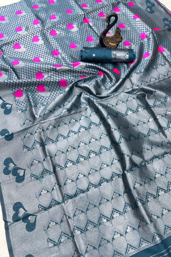 Meenakari Butta Banarasi Soft Silk Saree with Zigzag Zari Border in Five Muted Shades  in Surat