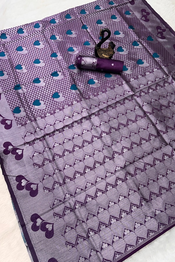 Meenakari Butta Banarasi Soft Silk Saree with Zigzag Zari Border in Five Muted Shades  in Surat