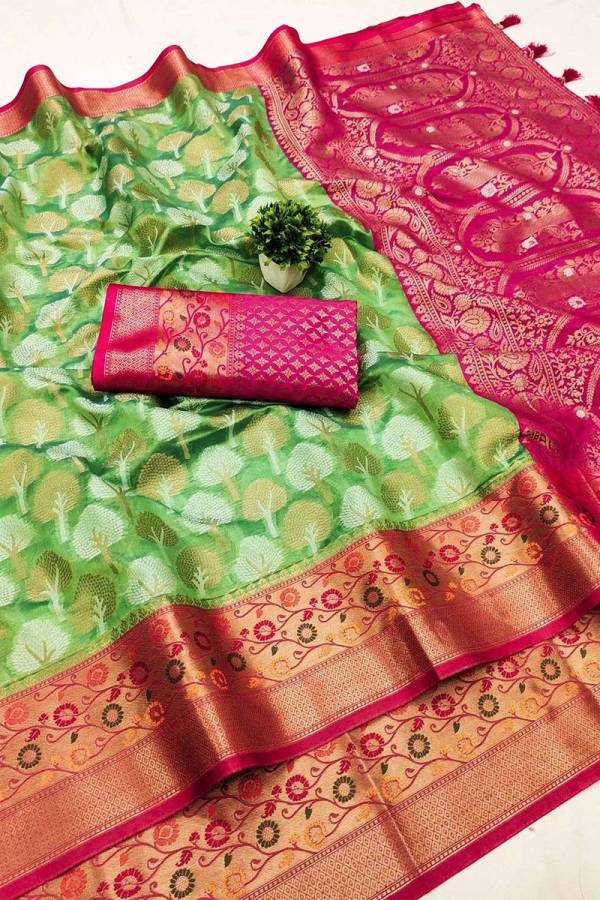 Meenakari Marvel Traditional Craftsmanship in Soft Organza Silk Saree Fancy Saree  in Surat