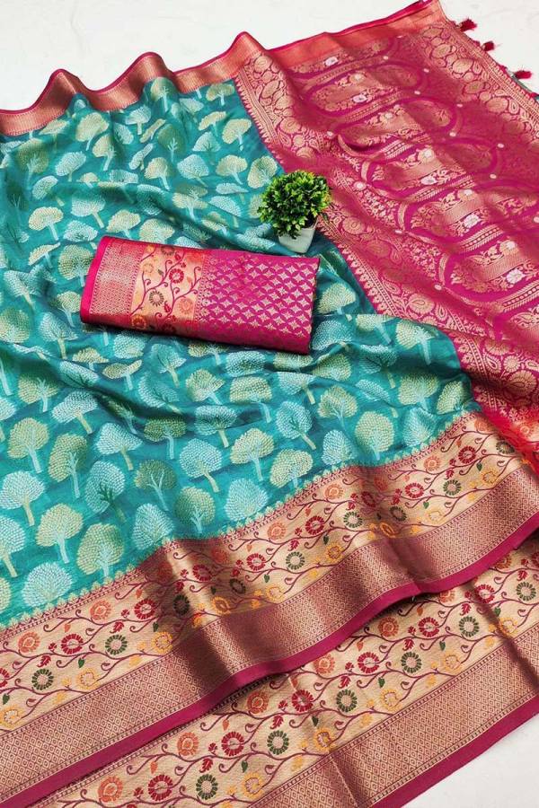 Meenakari Marvel Traditional Craftsmanship in Soft Organza Silk Saree Fancy Saree  in Surat