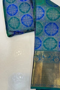 Meenakari Medallion Jaal Banarasi Soft Silk Saree in Maroon and Royal Blue with Gold Border  in Surat