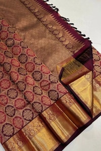 Meenakari Medallion Jaal Banarasi Soft Silk Saree in Maroon and Royal Blue with Gold Border  in Surat