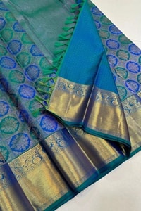 Meenakari Medallion Jaal Banarasi Soft Silk Saree in Maroon and Royal Blue with Gold Border  in Surat