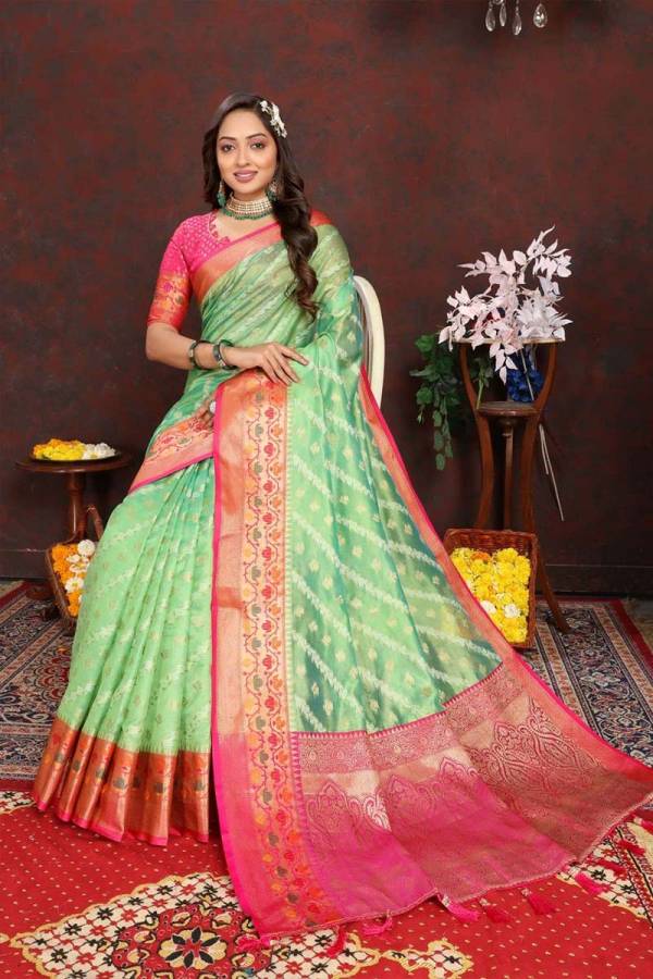 Meenakari Weaving Adorns Luxurious Organza Silk saree with fancy design  in Surat