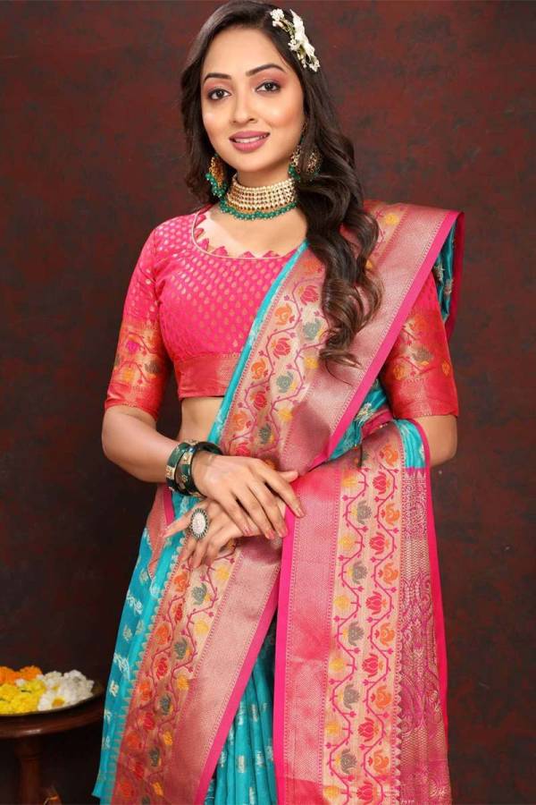 Meenakari Weaving Adorns Luxurious Organza Silk saree with fancy design  in Surat