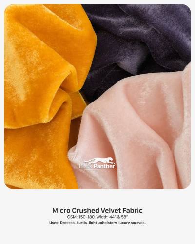 Micro Crushed Velvet Fabric GSM 150 to 180 Width 44 Inch and 58 Inch for Dresses Kurtis Scarves in Surat