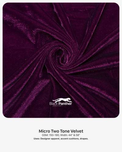 Micro Two Tone Velvet Fabric GSM 150 to 180 Width 44 Inch and 58 Inch for Apparel Cushions Drapes in Surat