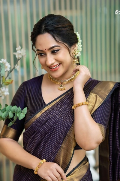 Midnight Indigo Banarasi Soft Silk Saree with Plain Body and Wide Gold Zari Border in Surat