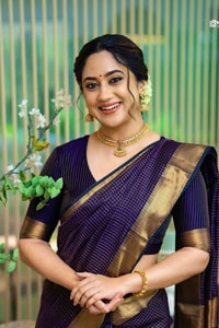 Midnight Indigo Banarasi Soft Silk Saree with Plain Body and Wide Gold Zari Border  in Surat