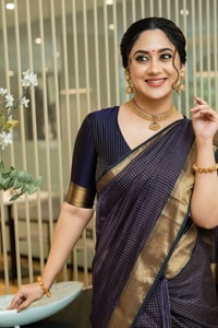 Midnight Indigo Banarasi Soft Silk Saree with Plain Body and Wide Gold Zari Border  in Surat
