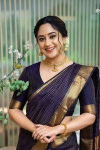 Midnight Indigo Banarasi Soft Silk Saree with Plain Body and Wide Gold Zari Border  in Surat
