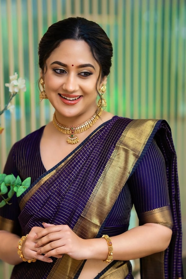Midnight Indigo Banarasi Soft Silk Saree with Plain Body and Wide Gold Zari Border  in Surat