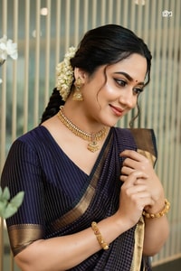 Midnight Indigo Banarasi Soft Silk Saree with Plain Body and Wide Gold Zari Border  in Surat