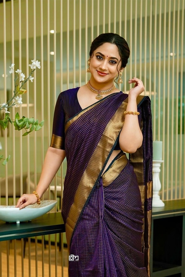 Midnight Indigo Banarasi Soft Silk Saree with Plain Body and Wide Gold Zari Border  in Surat