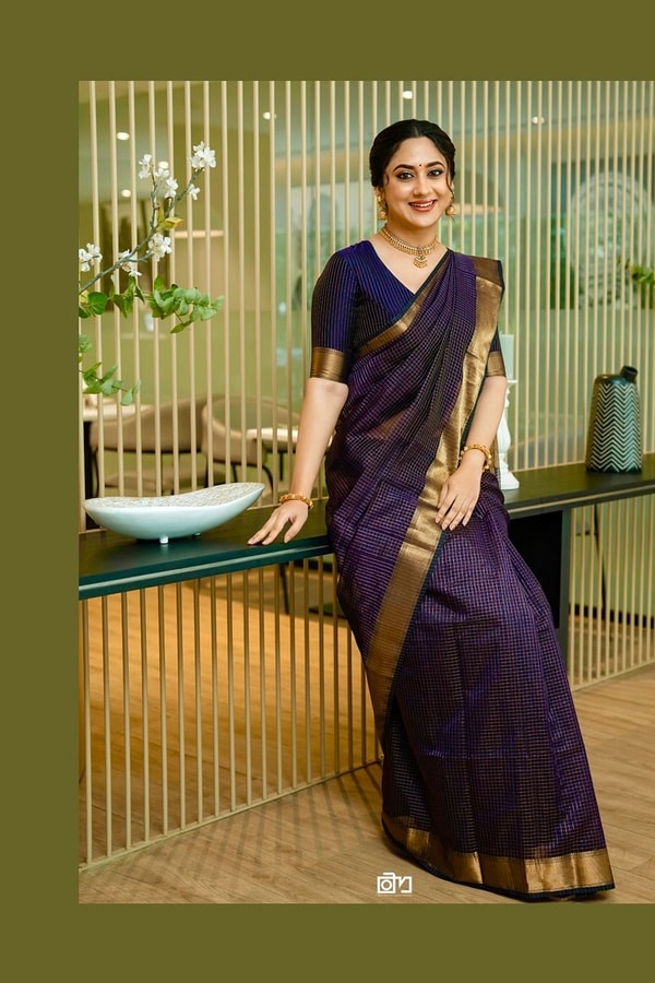 Midnight Indigo Banarasi Soft Silk Saree with Plain Body and Wide Gold Zari Border  in Surat