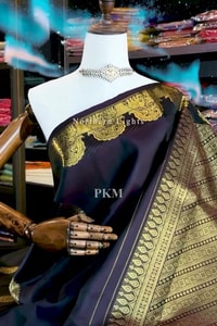 Midnight Navy Banarasi Soft Silk Saree with Gold Paisley Buttas and Striped Zari Pallu  in Surat